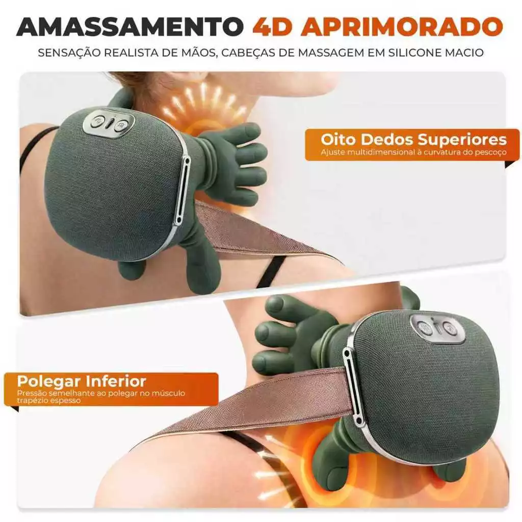 Massageador Elétrico de Ombro e Pescoço 4D com Aquecimento Duplo