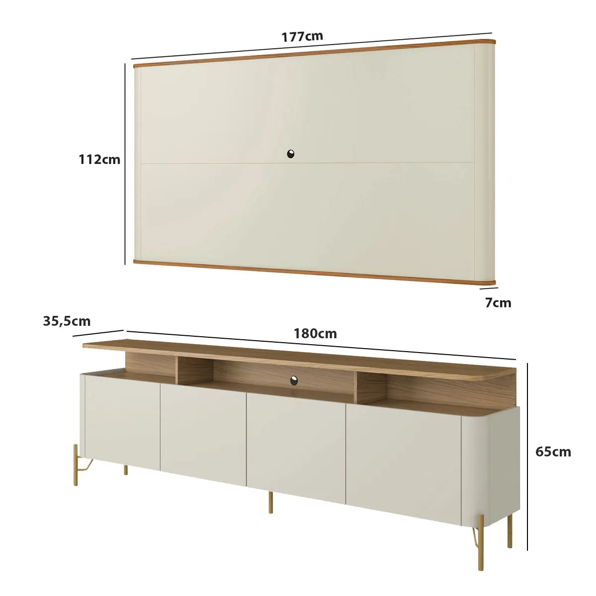 Rack com Painel 180cm para Sala 4 Portas e Pés em Metal