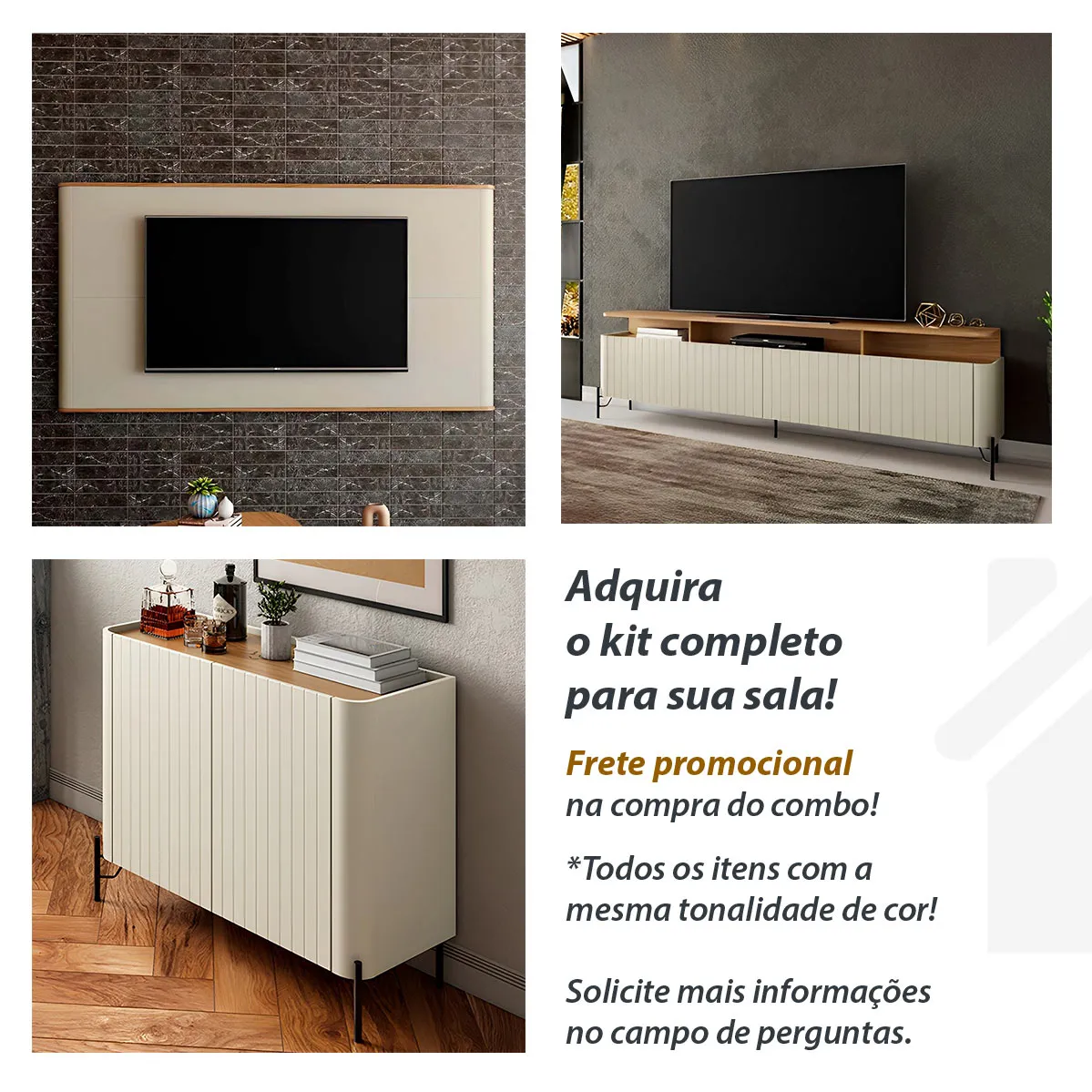 Rack com Painel 180cm para Sala 4 Portas e Pés em Metal